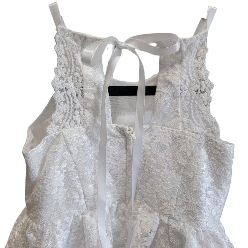 David's Bridal White Illusion Lace Tie-Back Halter Flower Girl Dress 5 - Picture 3 of 5
